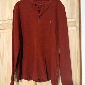 All Saints Men's Brick Red Henley Shirt